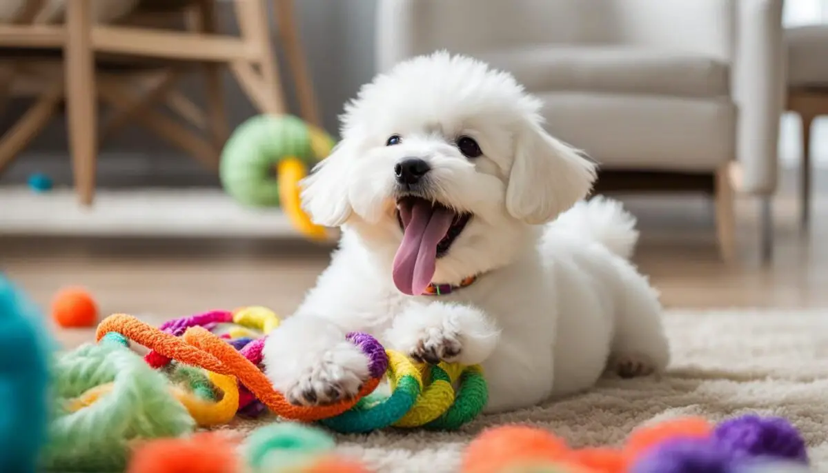 Bichon Frise playing with a toy