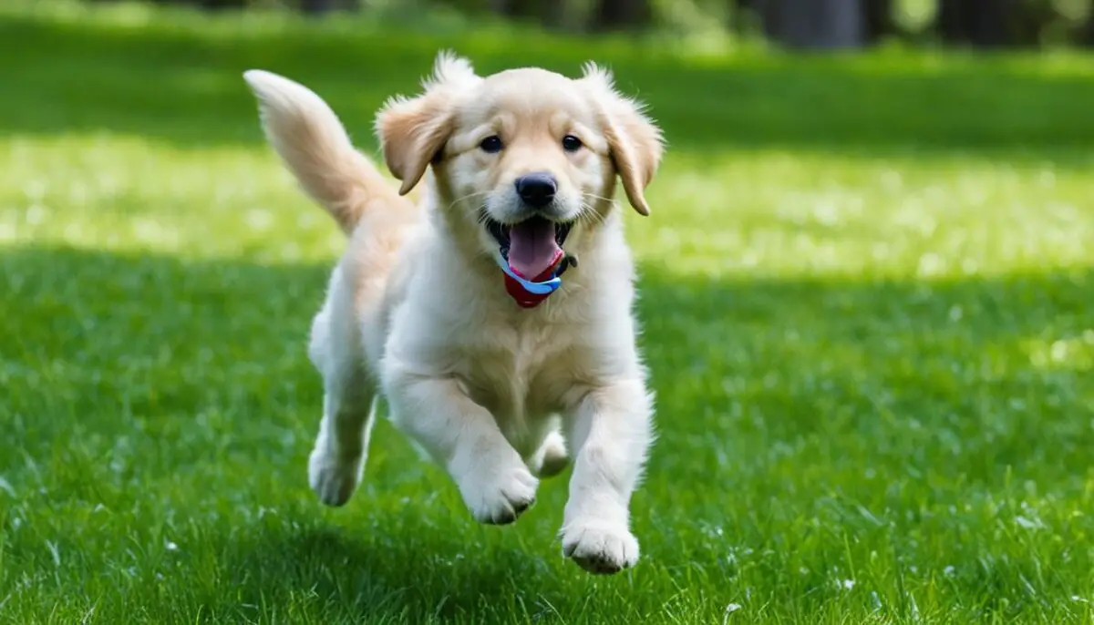 exercising a golden retriever puppy